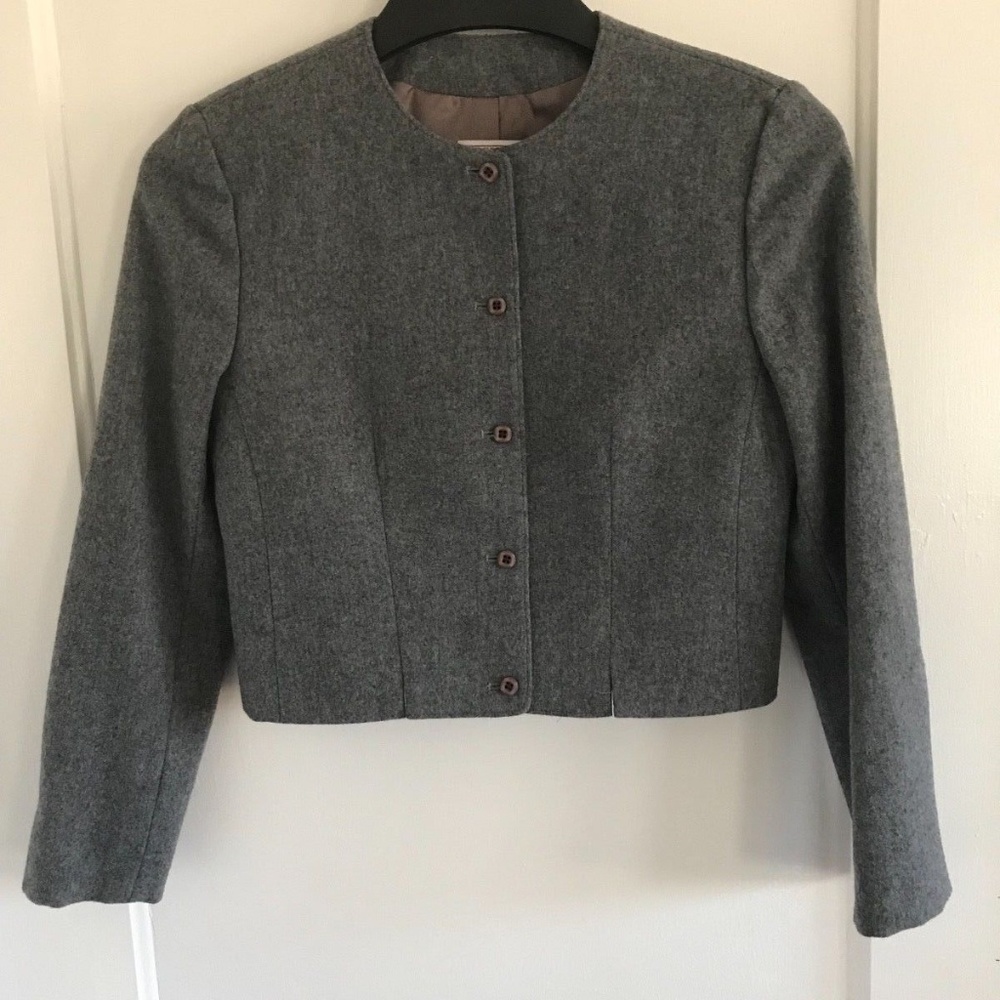 PETITE WOMENS PENDLETON WOOL GRAY Blazer Jacket